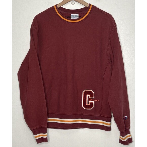 Champion Premium Reverse Weave Crew Medium Chenille C Applique Loose Maroon - Picture 1 of 6
